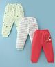 Mini Donuts 100% Cotton Interlock Knit Full Length Striped Lounge Pants Dino Print Pack of 3 - Multicolour