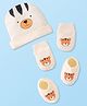 Babyoye 100% Cotton Interlock Knit With Eco - Jiva Finish Cap Mitten & Booties with Tiger Print - Marshmellow