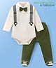 Babyoye 100% Cotton With Eco Jiva Finish Full Sleeves Collared Onesie With Footed Leggings & Bow Applique - Cream & Green