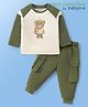 Babyoye 100% Cotton Knit Raglan Sleeves T-Shirt & Lounge Pants Set With Eco Jiva Finish Teddy Print - Dark Green & Off White