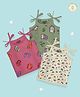 A Toddler Thing Organic Muslin Cotton Pack Of 3 Sleeveless Floral And Animal Printed Jhablas - Blue Pink & Yellow