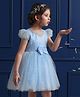 Mark & Mia Half Sleeves Party Frock   with Polka Dots Embroidery & Bow Detailing - Blue