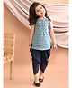 Kinder Kids Sleeveless Floral Motif Printed Kurta With Striped Dhoti - Blue
