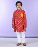Kinder Kids Full Sleeves Elephants Printed Kurta Pyjama - Red