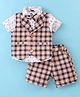Jo&Bo Half Sleeves Checked Shirt With Shorts Waistcoat & Bow Set - Beige