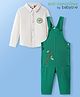 Babyoye 100% Cotton Knit Full Sleeves Solid Dyed Shirt & Dungaree with Leaves Embroidery - Green