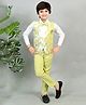 BT DEZINES Cotton Full Sleeves Splash Pattern 3 Piece Party Suit Set With Bow - Lime Green