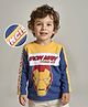 Babyhug Marvel Single Jersey Knit Full Sleeves T-Shirt with Iron Man Print - Blue & Yellow