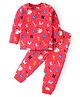 Babyhug Cotton Knit Full Sleeves Night Suit With Alphabets & Numbers Print - Red