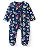 Babyhug Cotton Knit Full Sleeves Sleepsuit With Doodles Print - Navy