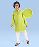 Pine Kids Woven Full Sleeves Textured Fabric Solid Colour Kurta & Pyjama Set with Mirror Work Detailing - Green