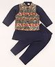 Babyhug  Woven Full Sleeves Kurta Pyjama Set & Nehru Jacket with Sequin Embroidery Detailing - Navy Blue & Red