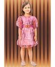 Tiny Twills Half Sleeves Flower Printed Organza Dress - Wine