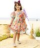 Tiny Twills Half Sleeves Flower Printed Organza Dress - Blue