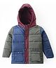 Bonfino Woven Full Sleeves Hooded Puffer Color Block Jackets With Pockets - Green Blue & Red