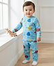 Babyoye 100% Cotton Knit Full Sleeves Night Suit With Animal Print - Light Blue