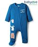 Babyoye 100% Cotton Quilted Fabric Full Sleeves Sleep Suit With Animals Print - Blue