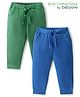 Babyoye 100% Cotton Quilted Fabric Full Length Solid Color Textured Lounge Pant Pack of 2 - Green & Blue