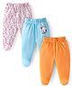 Doodle Poodle Interlock Cotton Knit Bootie Leggings with Bunny Print Pack of 3 - Blue Orange & Pink