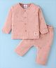 First Smile Sinker Knit Full Sleeves Night Suit with Aeroplane Print - Peach