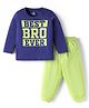 Doodle Poodle Cotton Knit Full Sleeves T-Shirt & Lounge Pants Set With Text Print - Blue & Green