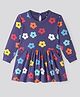Bonfino 100% Cotton Knit Full Sleeves Floral Print Dress With 2 Side Pockets - Blue