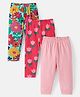Bonfino 100% Cotton Full length Leggings With Floral Print Pack of 3 - Mint Pink & Red