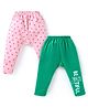 Doodle Poodle Interlock Full Length Diaper Leggings With Text & Floral Print Pack Of 2 - Pink & Green