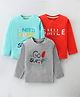 OHMS Single Jersey Knit Full Sleeves T-Shirts  with Text Print Pack of 3 - Red Blue & Grey