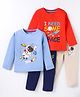 OHMS Single Jersey Knit Full Sleeves T-Shirts & Lounge Pants Set With Space Theme Print Pack Of 2 - Red & Light Blue