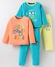 OHMS Single Jersey Knit Full Sleeves T-Shirt and Lounge Pant Vehicle & Text Print Pack of 2 - Light Blue Limegreen & Orange