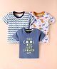 OHMS Single Jersey Knit Half Sleeves T-Shirts With Dino & Text Print Pack of 3 - White & Blue