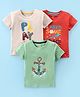 OHMS Single Jersey  Half Sleeves T-Shirts with Text And Anchor Print Pack of 3- Cream Red & Green
