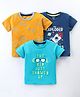 OHMS Single Jersey  Half Sleeves T-Shirt with Text And Rocket Print Pack of 3 - Yellow Navy & Teal Blue