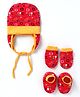 OHMS Single Jersey Knit Cap Mittens & Booties Set with Geometric Print  Red - Diameter 11 cm