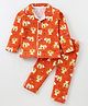 OHMS Single Jersey Knit Full Sleeves Night Suit with Lion Print - Orange