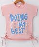 Olio Kids Cotton Lycra Knitted Half Sleeves Top With Text Print - Peach