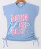 Olio Kids Cotton Lycra Knitted Half Sleeves Top With Text Print - Blue