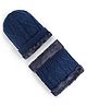 Pine Kids Woollen Cap & Muffler Set with Cable Knit Design - Navy