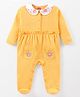 Babyhug Cotton Knit Full Sleeves Peter Pan Collared Sleepsuit With Floral Print - Yellow
