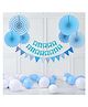 SpecialYou Blue and White Theme Birthday decoration item kit for boys with Blue and white combo Paper Fans, Flags and Balloons with a blue v-cut happy birthday banner - 28 Items