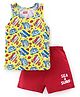 Babyhug 100% Cotton Single Jersey Sleeveless Sando Shorts Set With Cars & Text Print - Multicolour