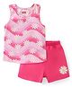 Babyhug 100% Cotton Knit Single Jersey Sleeveless Sando Shorts Set Floral Print - Multicolor