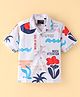 Ruff Half Sleeves Vacation Theme Print Shirt - Off White