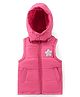 Babyhug Sleeveless Solid Colour Padded Hooded Jacket With Star Patch Detailing - Pink