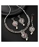 Mansiyaorange Silver Oxidised Floral Design Kempu Stone Necklace Choker Jewellery Sets For Women