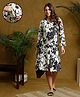 MomToBe Full Sleeves Floral Printed Maternity Dress With Concealed Zipper Nursing Access - Black & White
