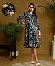 MomToBe Three Fourth Sleeves Floral Printed Maternity Dress With Concealed Zipper Nursing Access - Black & White