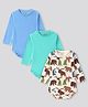 Bonfino 100% Cotton Knit Full Sleeves Solid & Animal Printed Onesies Pack Of 3 - Aqua Blue & White