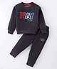 Fido Single Jersey Knit Full Sleeves T-Shirt & Lounge Pants Set With Text Embroidery - Navy